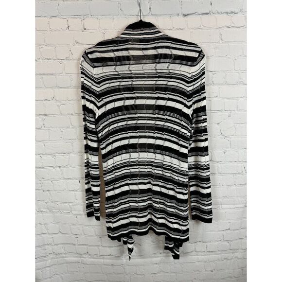 CHICO'S TRAVELERS black silver white knit open front cardigan sweater 1 M - Picture 6 of 8